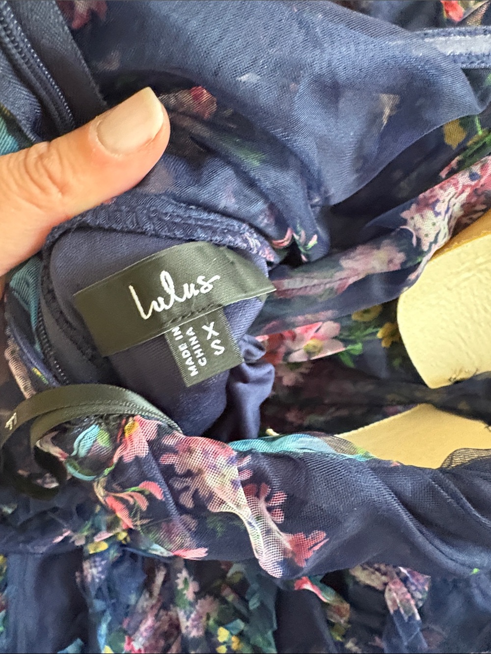 Lulu's Navy Floral Ruffled Strapless Dress - Picture 4 of 8